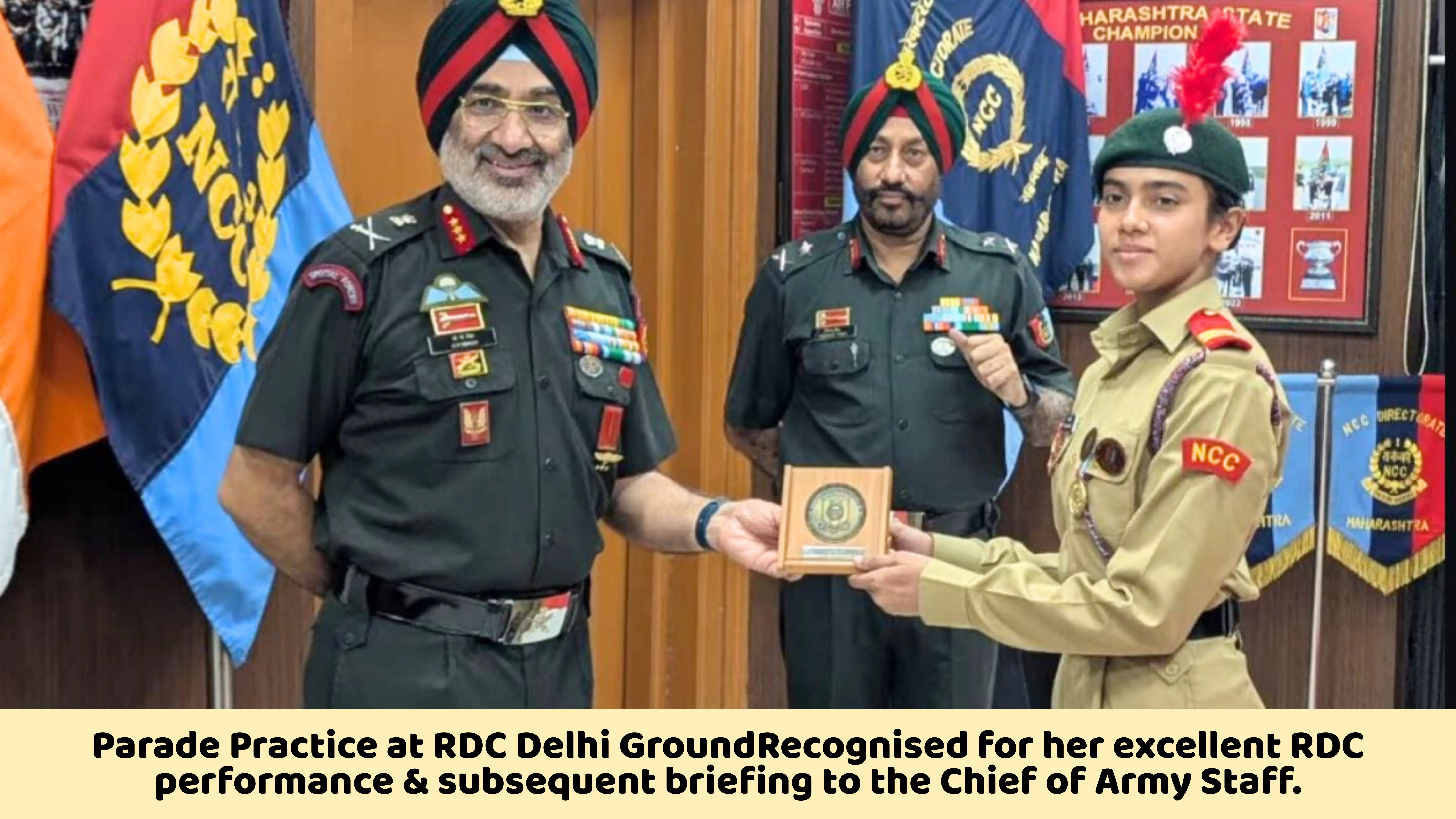 Parade Practice at RDC Delhi GroundRecognised for her excellent RDC performance & subsequent briefing to the Chief of Army Staff